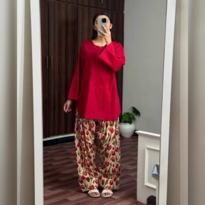 Plain Kurti With Printed Farshi Salwar